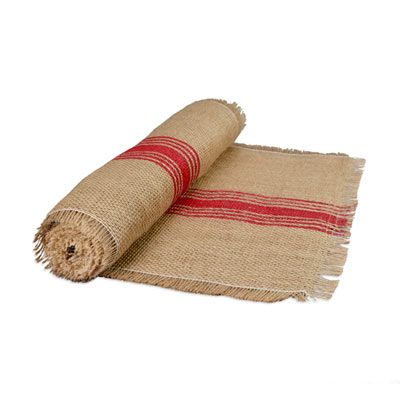 burlap table runner - red stripes